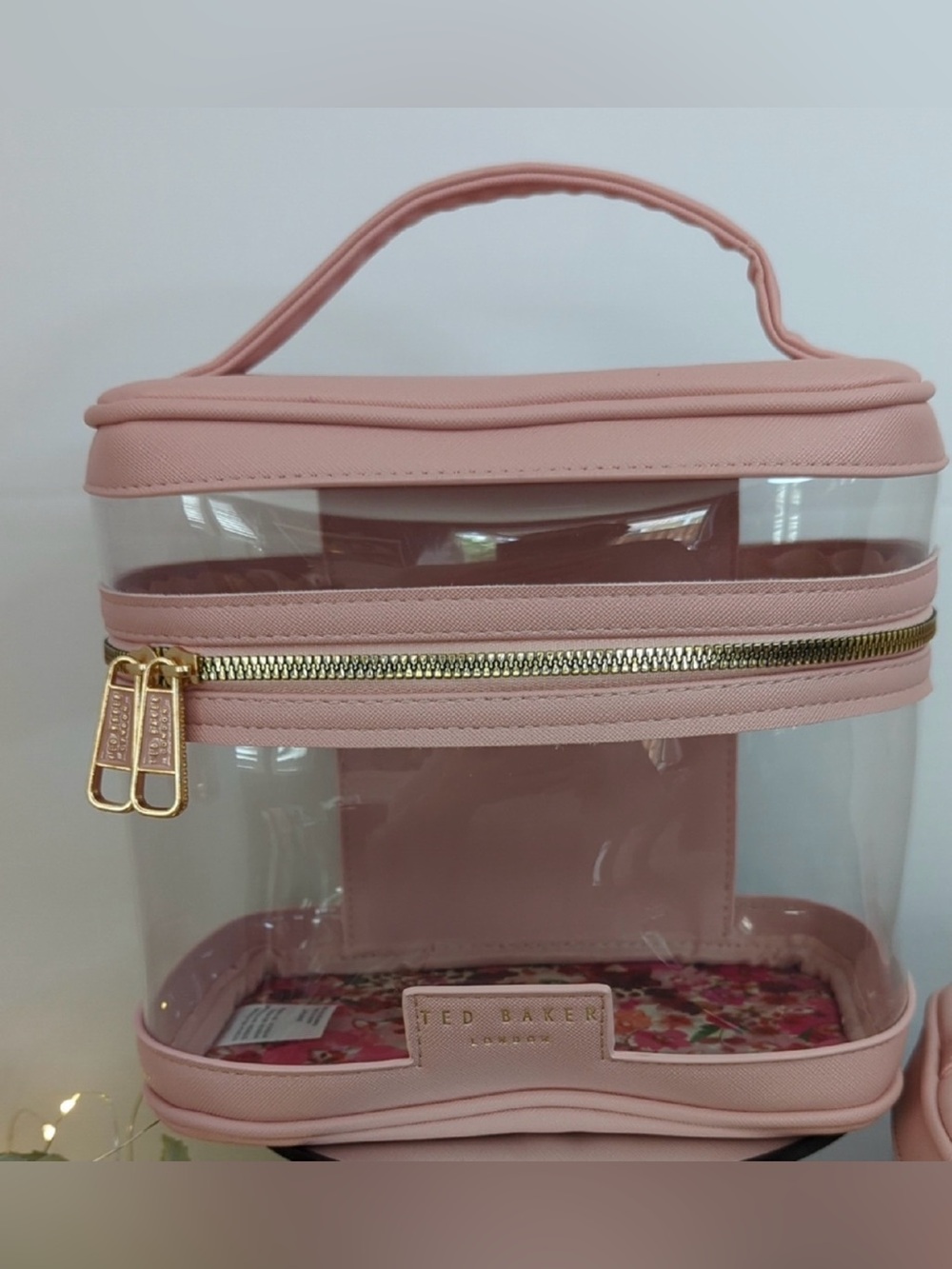 Ted Baker Pink Clear Cosmetic Case with Gold Zipper